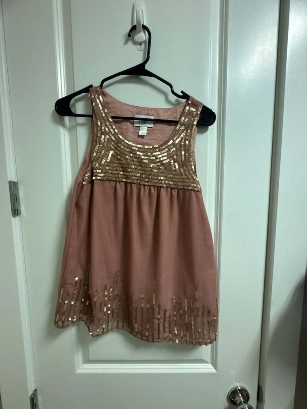 LOFT Pink Sleeveless Chiffon Tank Top with Gold Sequin Embellishments